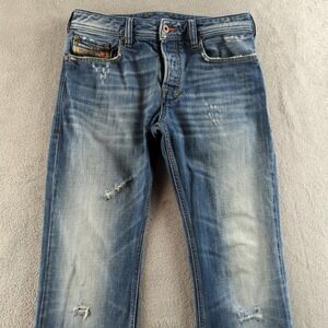 Diesel Zatiny Jeans 28 (Fits 30x30) Blue 0074F Faded Bootcut Whiskers Grunge Y2K